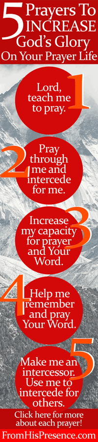 Want to increase God's glory on your prayer life? Pray these 5 prayers! Read this blog post for details. By Jamie Rohrbaugh | FromHisPresence.com