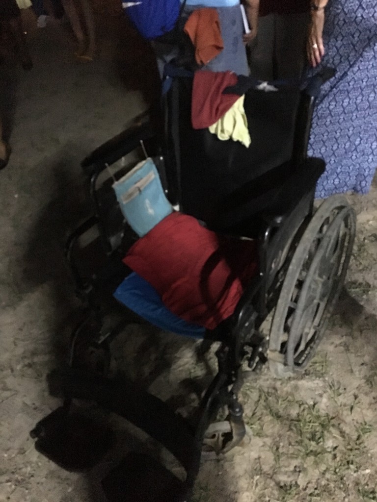 The empty wheelchair--after the little girl who owned it got up and walked after receiving prayer for healing during a crusade.