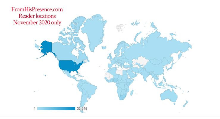 FromHisPresence November 2020 reader locations around the world | FromHisPresence.com