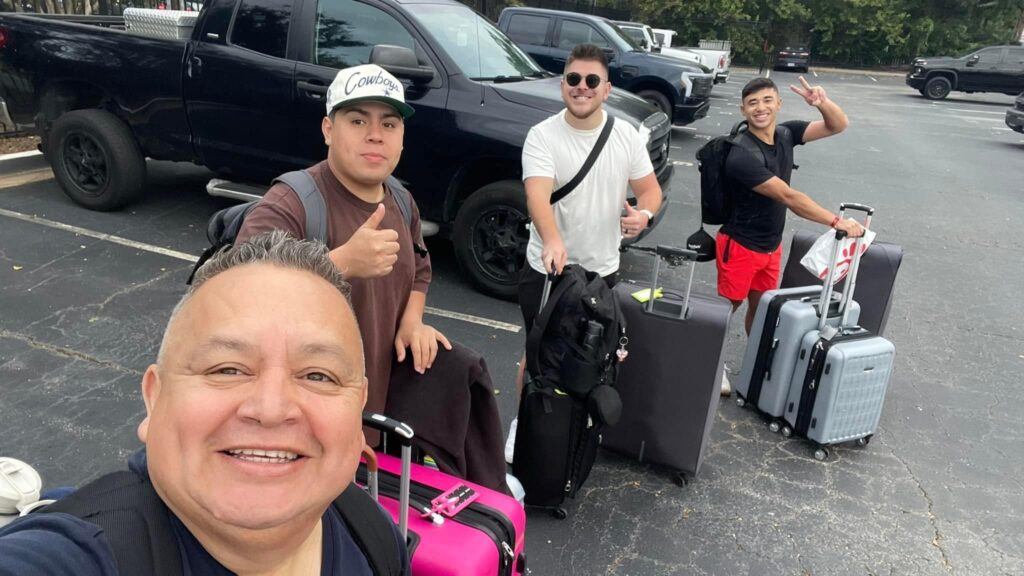 "The boys" (Pastor Eddie, Erickson, Gunner, and Chandler) in Atlanta, heading out to Guatemala with suitcases filled with books, suits, and dresses for our friends there!